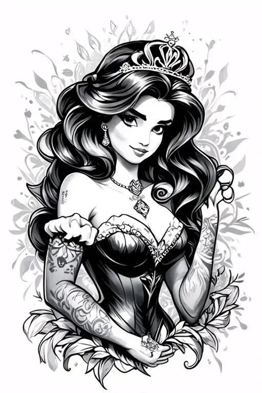 Disney princess punk rock arm sleeve tattoo tattoo design idea