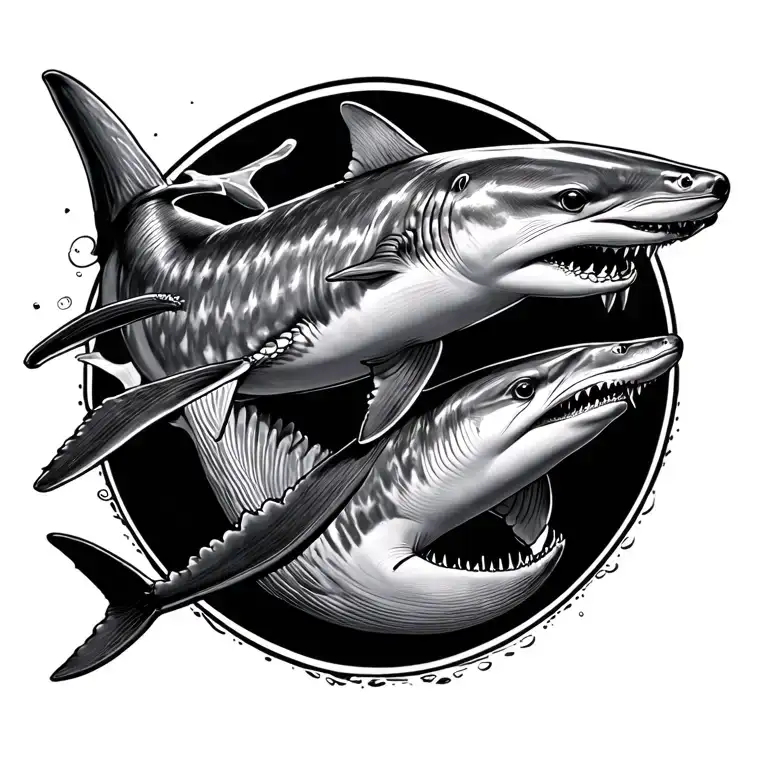 whale shark, hammerhead shark, dolphin, Lillie's tattoo design idea