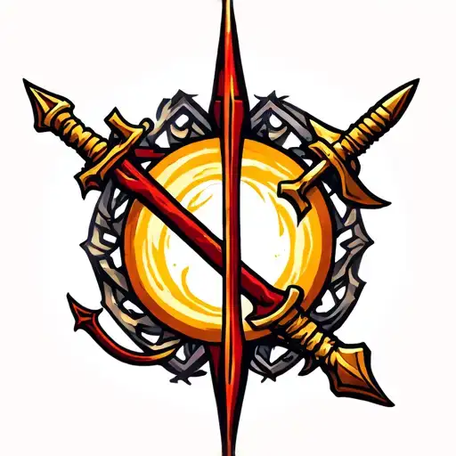 Mana Stamina and Helath bar with a class symbol with a bow and two daggers tattoo design idea