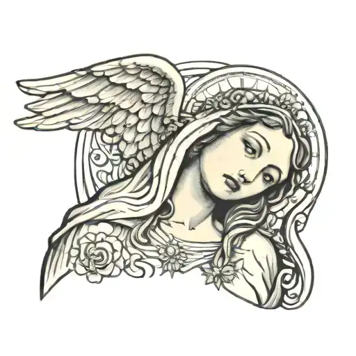 an angelic lady similar to the virgin mary gothic tattoo design idea