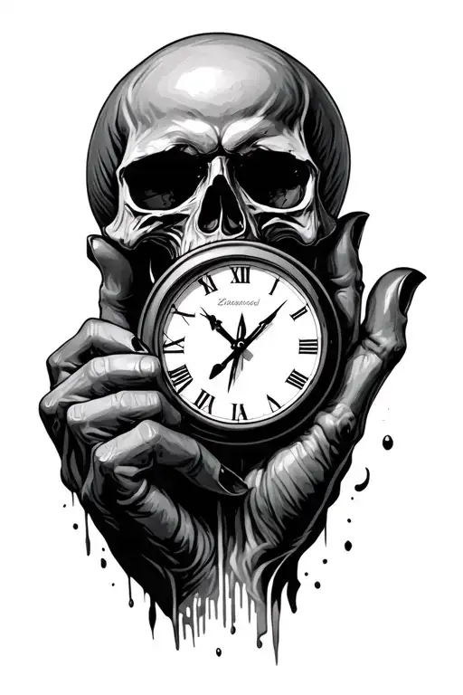 skull fingers clock tattoo design idea