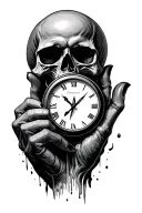 skull fingers clock tattoo design idea