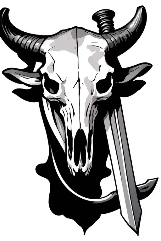 bull skull sword tattoo design idea