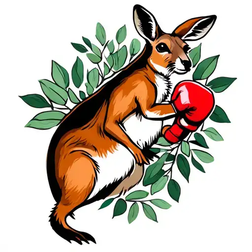 boxing kangaroo with eucalyptus tattoo design idea