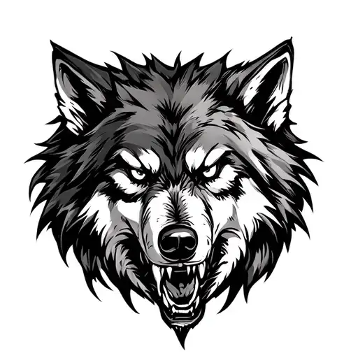evil wolf watching front-sideways with darker shadings  tattoo design idea