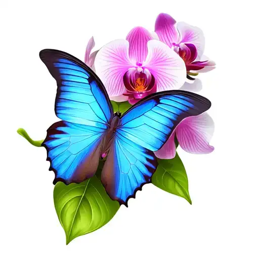 blue butterfly and pink orchid for men  tattoo design idea