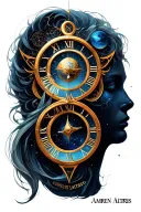 eternity symbol with time elements and the names Amren and Altris tattoo design idea