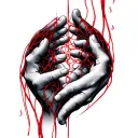 hands on both sides with the words within cells interlinked with red string  tattoo design idea