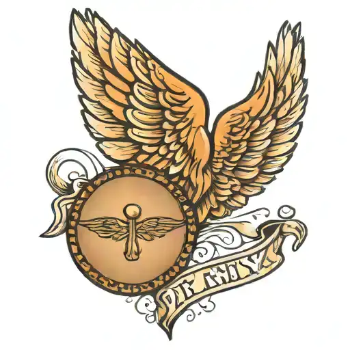 penny with angel wings tattoo design idea