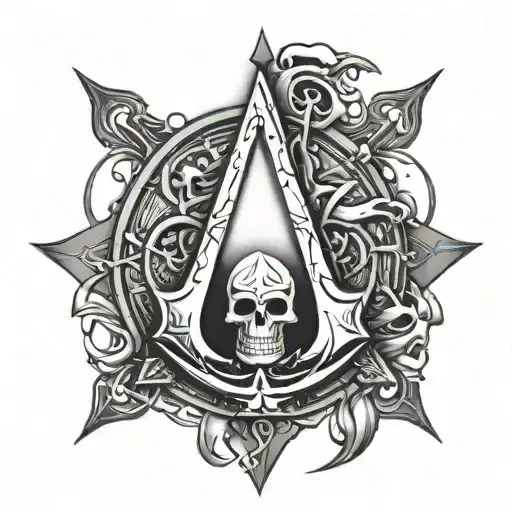 assassin's creed symbol with angry skull tattoo design idea