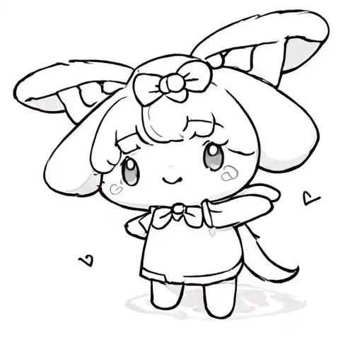 Cute, Sanrio Cinnamoroll, black outline, small tattoo tattoo design idea