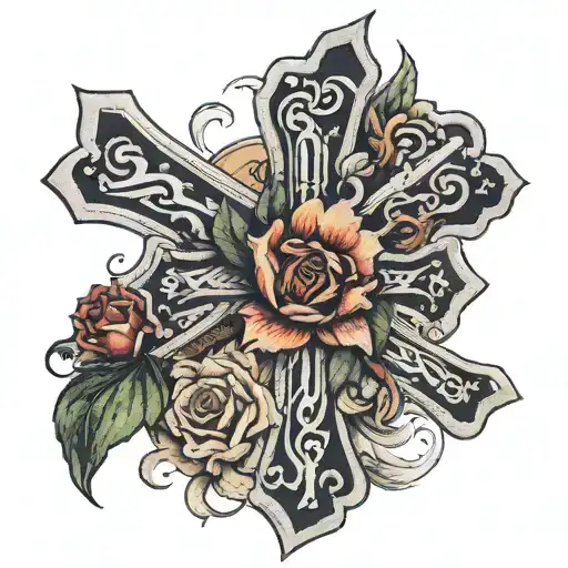 A cross opening up with paper inside saying “She is clothed with strength and dignity; she can laugh at days to come, Sh tattoo design idea