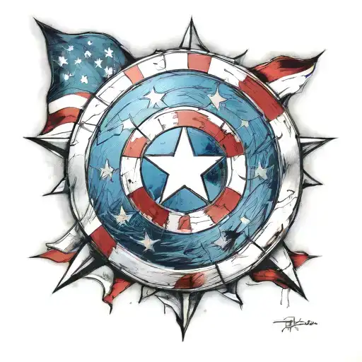 Captain America's shield with a D in the middle. In the white ring, add text BJC 3.21.17 DEC 10.12.19 HJC 9.9.24.  tattoo design idea