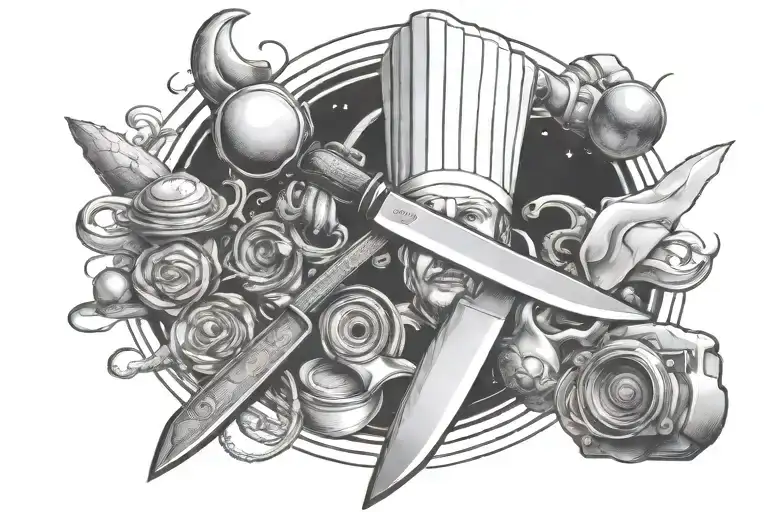 chef knife and space and art tattoo tattoo design idea