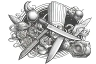 chef knife and space and art tattoo tattoo design idea