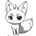 anime nine tail fox, clean black outline only, big eyes and curled tail, 1-inch tatto tattoo design idea