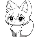 anime nine tail fox, clean black outline only, big eyes and curled tail, 1-inch tatto tattoo design idea