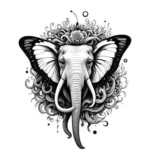 Can you make me tattoo with a concept or medusa, elephant, butterfly, semicolon tattoo design idea