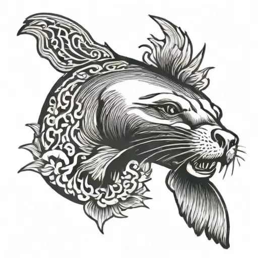 sea lion with bite out of it  tattoo design idea