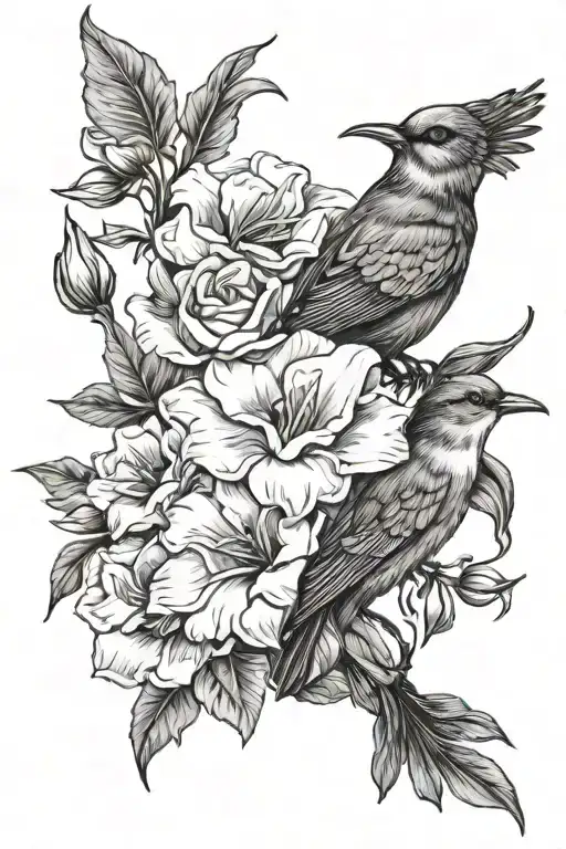 in memory of my grandmother, her love for flowers, gardening and birds. feminine. no roses, add daisies and gladiolus  tattoo design idea