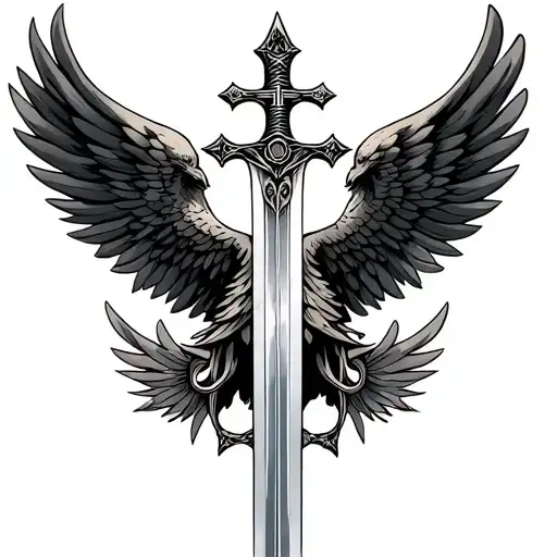sword with eagle wings a cross guard  tattoo design idea