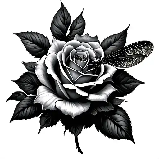 Dragonfly And Rose tattoo design idea