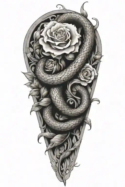 flower and snake wrapped tattoo design idea