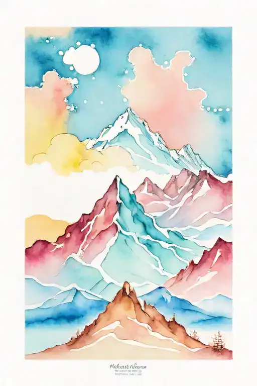 Heaven over Alaska mountains scene tattoo design idea