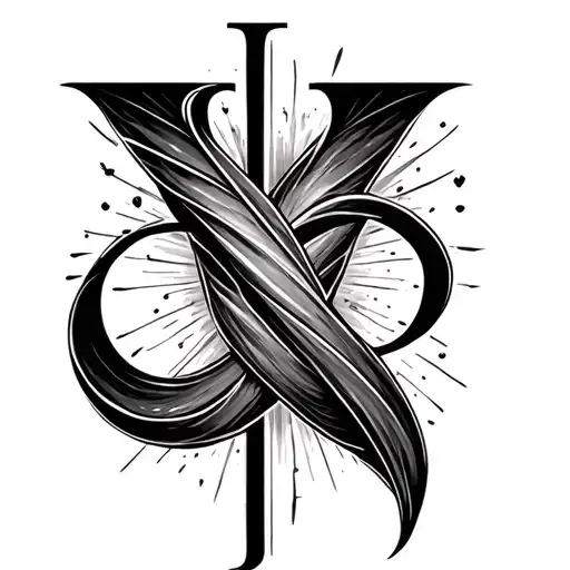 infinity symbol with forever and always blended into one side and the letter J on the other tattoo design idea