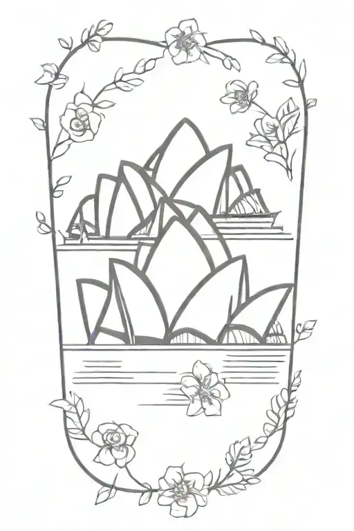 sydney opera house surrounded by aboriginal flowers tattoo design idea