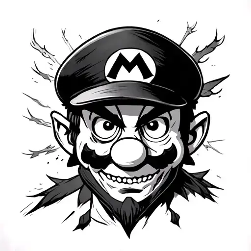 realistic anarcist supermario tattoo design idea