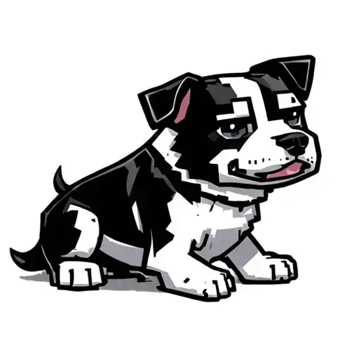 black and white Minecraft dog sitting tattoo design idea