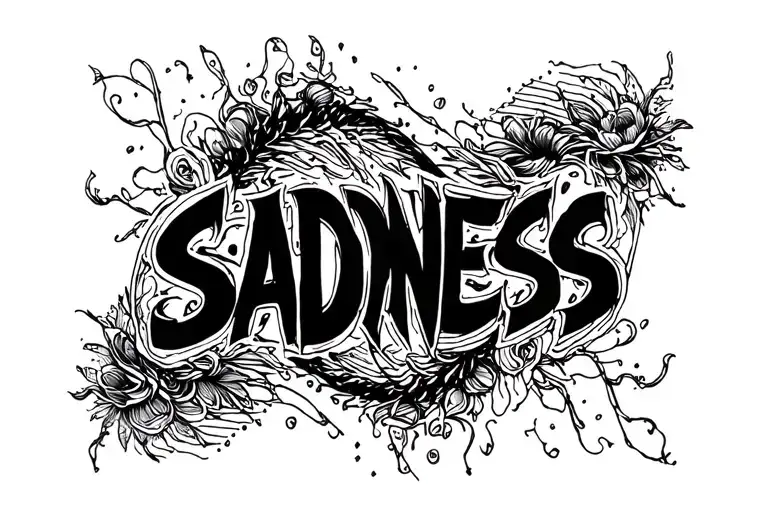 "SADNESS" Abstract Lettering with Dorns tattoo design idea