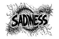 "SADNESS" Abstract Lettering with Dorns tattoo design idea