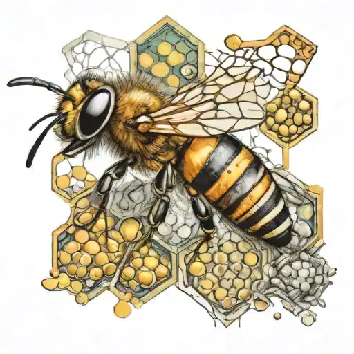 honeybee with honeycomb pattern with molecular structures tattoo design idea
