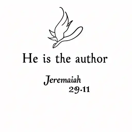 Make a dainty semicolon tattoo that resembles a dove and says “He is the author Jeremiah 29:11” tattoo design idea