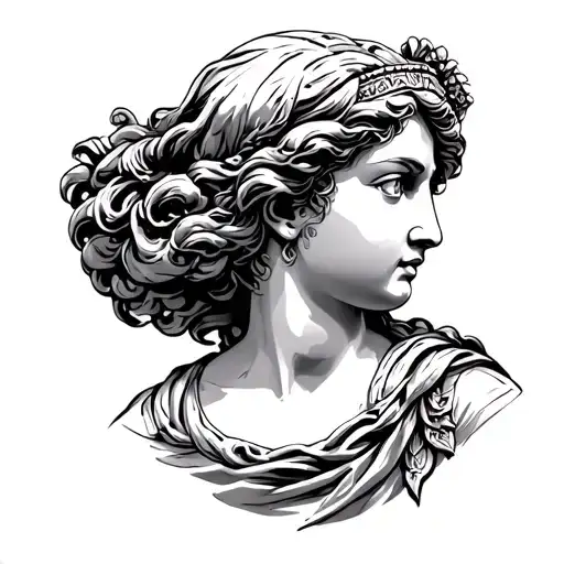 Hestia Greek goddess bust sketch style tattoo tattoo design idea