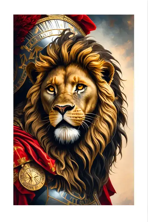 lion and Roman soldier with Roman numerals tattoo design idea