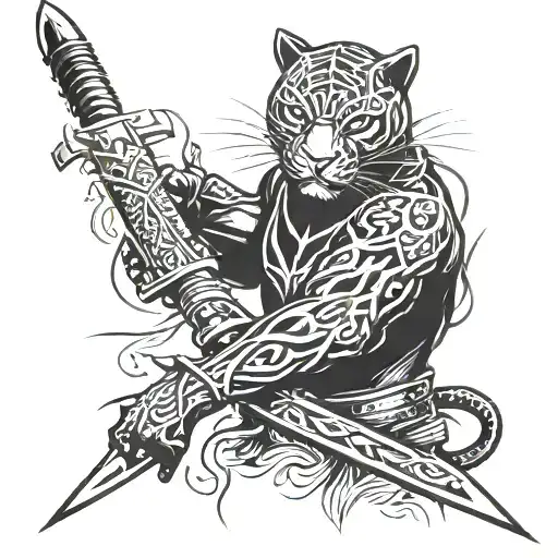 Katana with a black panther on the shaft  tattoo design idea