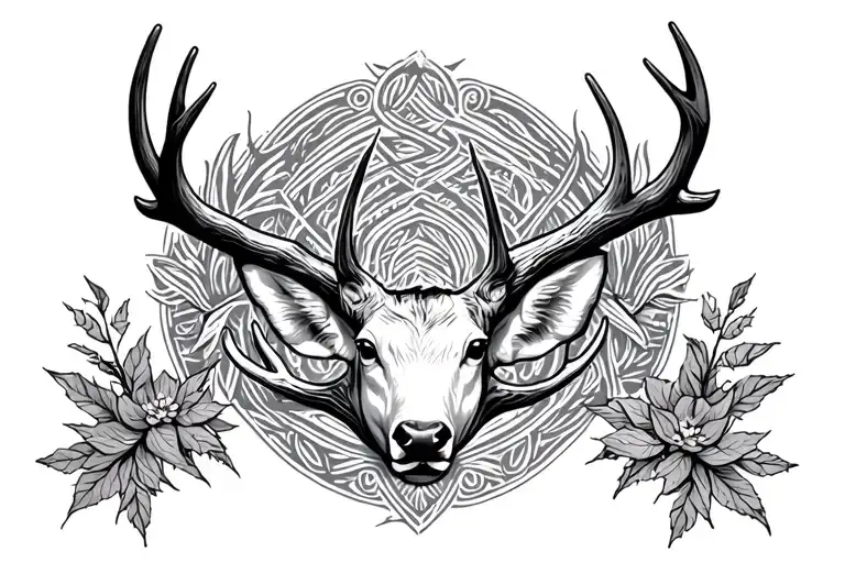 Deer antlers intertwined tattoo design idea
