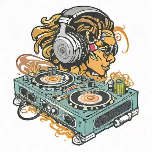 hip hop graffiti style dj deck with headphones tattoo design idea