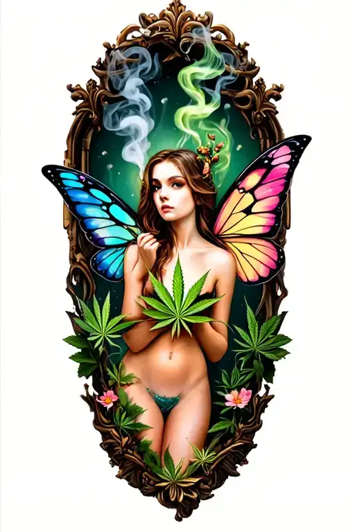 fairy smokin weed outside tattoo design idea
