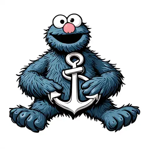 cookie Monster with an anchor intertwined representing the client's tattoo design idea