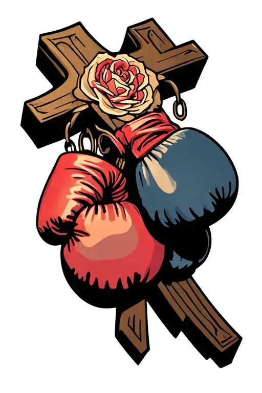 boxing gloves hanging from a cross tattoo design idea