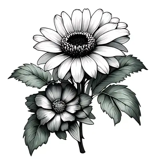 coneflower and begonia tattoo design idea