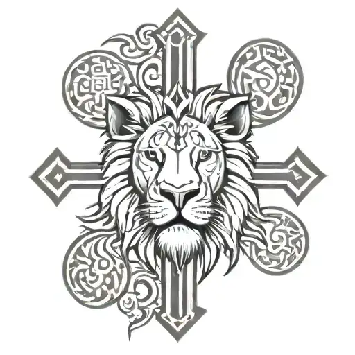Tribal Cross with Lion face tattoo tattoo design idea