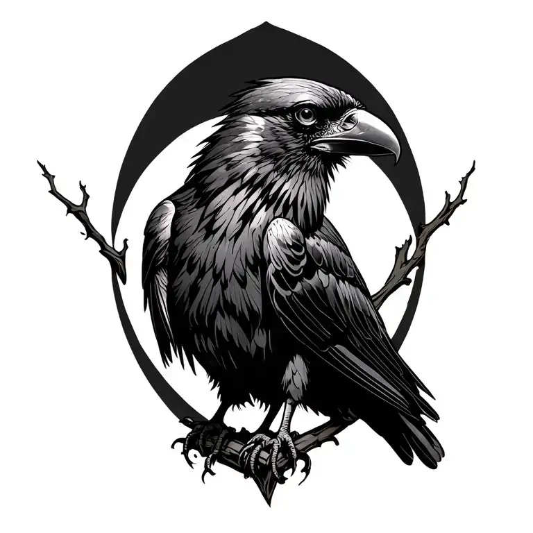 red raven perched tattoo design idea