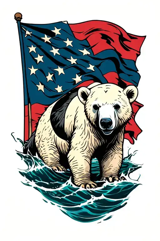 polar bear, sea turtle shell, tattered pirate flag tattoo design idea