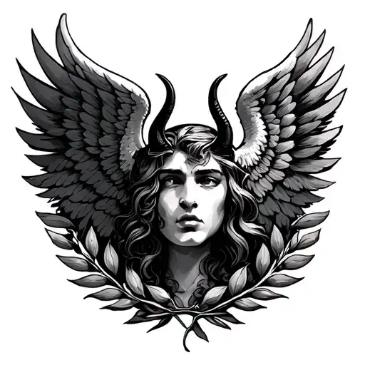 laurel wreath angel wing and the devil tattoo design idea