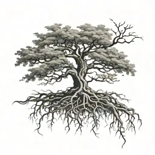 posion tree with roots growing tattoo design idea